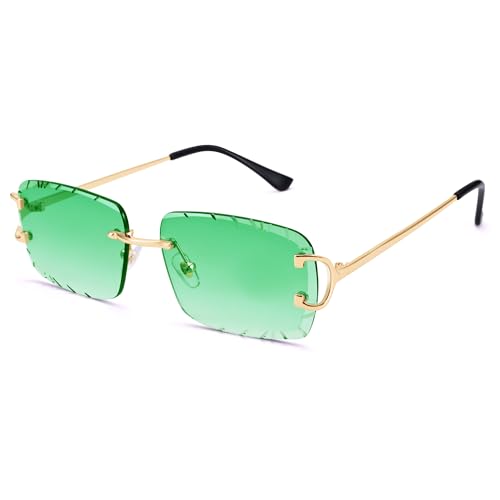 Image of Hycredi Rimless Rectangle Sunglasses for Men /Women- Frameless Square Trendy Shade - Diamond Cutting Eyewear