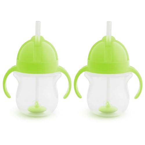Image of Munchkin Sippy Cup for Toddlers, Weighted Straw | Spill Proof | Transition Handles | 6+ Months | 2 Pack