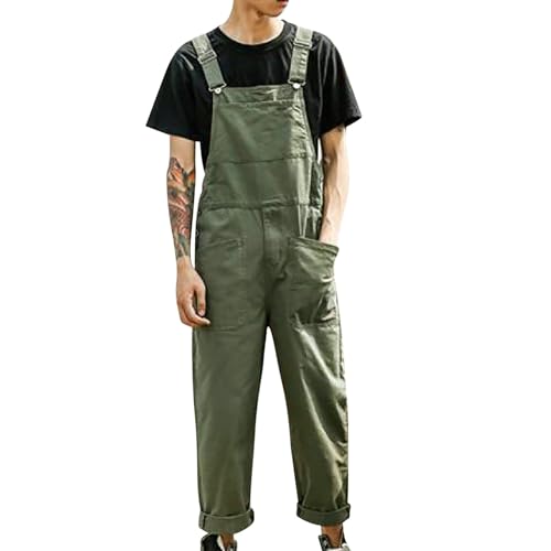 Mono con pechera para hombre holgado moderno informal ligero con bolsillos