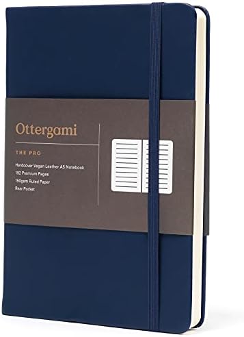 Ottergami Bullet dot Journal. A5 Notebook. Thick 150gsm Dotted Notebook Paper. Luxury Vegan Leather Journal. 192 Pages, Back Pocket, Scribble Test Page & Ribbon Bookmark. The Pro