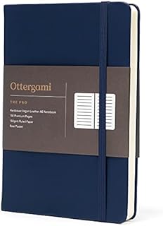 Ottergami Bullet dot Journal. A5 Notebook. Thick 150gsm Dotted Notebook Paper. Luxury Vegan Leather Journal. 192 Pages, Back Pocket, Scribble Test Page & Ribbon Bookmark. The Pro