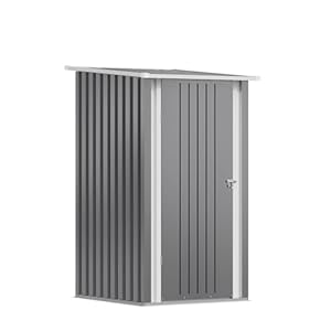 Devoko Metall Gerätehaus 96x98x160cm, Geräteschuppen mit Pultdach, Stark & Rostfrei, Inkl. Arbeitshandschuhe, Verriegelbarer Drehtür, Kleine Gartenhaus aus Stahl für Hinterhof, Terrasse, Rasen, Grau