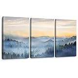 Wall Decor for Bedroom 3 Panel Sunrise Misty Forest Print Picture Paintings Wall Art for Living Room...