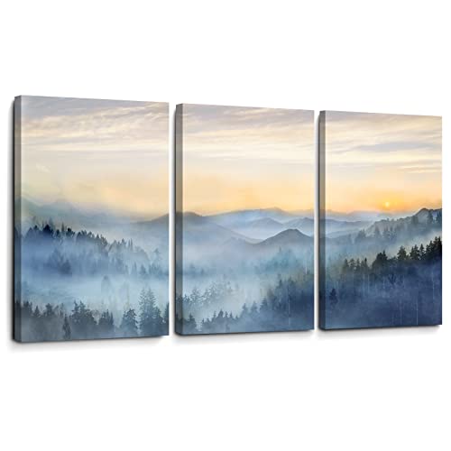 Wall Decor for Bedroom 3 Panel Sunrise Misty Forest Print