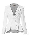 Women Double Notch Lapel Office Blazer JK43864 1073T White 2X