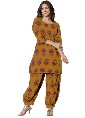 Image of rytras Women Pure Cotton Printed Straight Kurta Set with Palazzo Pants - Ethnic Wear