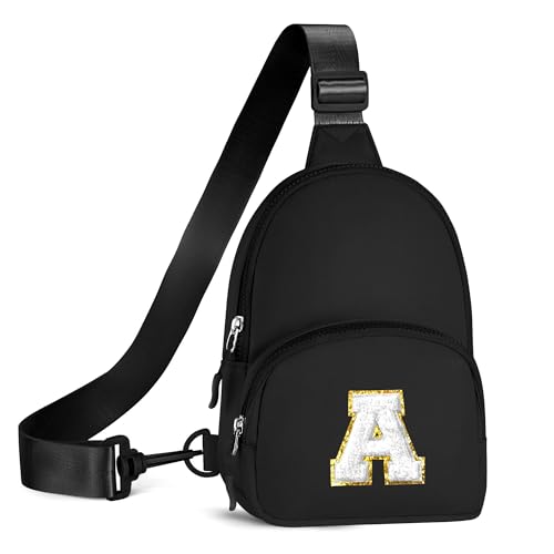 Sac à bandoulière fille ado noir avec sangle ajustable style sacoche de poitrine