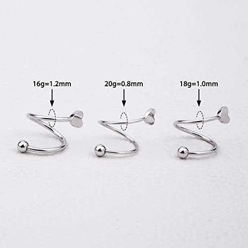 Melighting 20G Twisted Spiral Helix Earrings S-Shaped Helix Piercing Jewellery Sterling Silver Cartilage Hoops Spiral Earrings Conch, Lobe Piercings Earring for Women