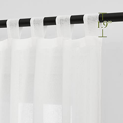 Nicetown White Linen Curtains 84 Inch Length, Tab Top Soft Semi Sheer Flax Window Treatments Privacy With Light Filtering Vertical Drapes For Bedroom/Living Room, W52 X L84, 2 Panels #TOP1