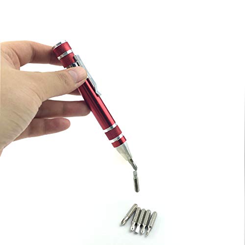 Huture 4 Packs Complete Premium Multifunction Mini Screwdriver Set 8 In 1 Durable Gadgets Repair Aluminum Pen Handle Cross Slotted Tool Kit For Home Improvement, Red/Blue/Silver/Black #TOP5