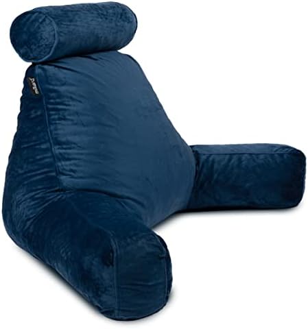 Milliard Extra Large Reading Pillow with Shredded Memory Foam, Wedge Back Rest Pillow for Sitting in Bed with Removable Velour Cover –24x18 inches (Navy Blue)