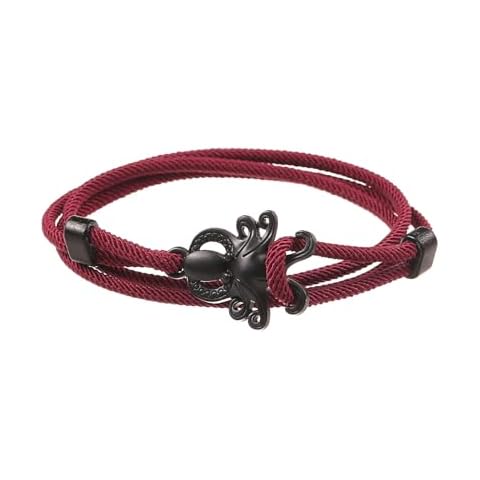 HuiApparel Adjustable Wrap Style Octopus Bracelet - Unique Design, 20" Nylon Handmade (Wine Red/Black) Cover