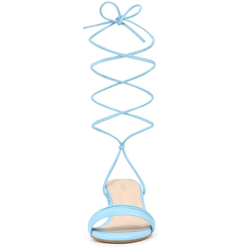 Allegra K Allegra K Women's Sparkle Strappy Lace Up Block Heel Blue Sandals 5.5 M US
