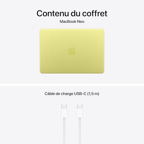 Apple MacBook Neo 13 SSD 8 Go RAM Puce A18 Pro CPU 6 cœurs GPU 5 cœurs Jaune Agrume Touch ID - vue 6