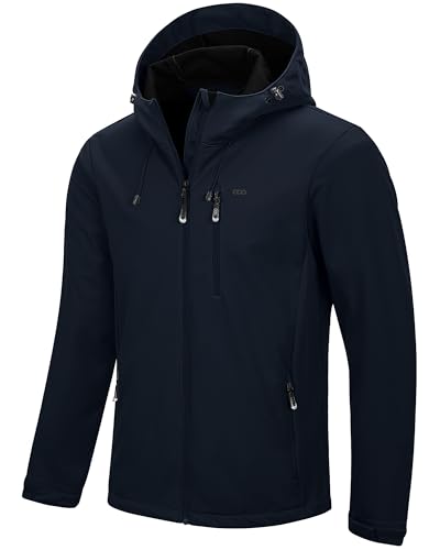 Image of 33,000ft Men's Softshell Jacket with Hood Waterproof Windbreaker Lightweight Rain Shell Jacket for Outdoor Hiking Travel