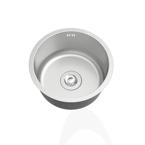 Lavello da cucina rotondo piccolo in acciaio inox, Ø 45 cm, vasca singola per caravan, con troppopieno sottotop e montaggio superiore, per camper, bar e ristoranti, finitura argento