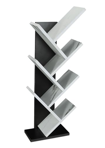 Image of SBF Furniture Tree Bookshelf Floor Standing Bookcase Free Standing Multipurpose Storage Rack for Books Magazines Organizer Showcase DIY (7 Tier - BK&WH, 7 Tier)