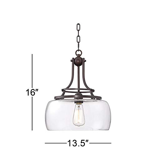Franklin Iron Works Bronze Pendant Light Fixture - Charleston Bronze, Clear Glass, Small Farmhouse Pendant Light for Kitchen Islands, Living Rooms, Dining Rooms, and Bedrooms - 13 1/2" Wide, 16" High - Image 6