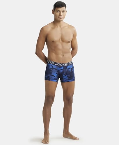 Image of Jockey MM08 Men's Microfiber Mesh Elastane Stretch Printed Performance Active Wear Trunk with StayDry Technology