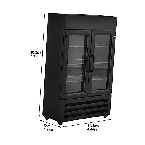 Operitacx Miniatuur Eten En Spelen Dubbele Deur Koelkast Mini Model Vriezer 1:12 Minuten Ob11 Poppenhuis Poppenhuis Speelhuis (zwart) Keuken Speelkast Mini-huis Poppen Benodigdheden Houten - Afbeelding 3