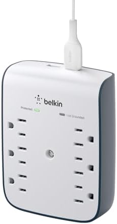 Belkin 6-Outlet Wall Surge Protector w/ 2 USB-A Ports, Wall-Mount...
