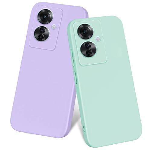 ISOI 2Pack Funda para OPPO Reno11 F 5G/Reno 11F 5G, Funda de Liquida Silicona con Forro de Microfibra Suave Protección Completa para OPPO Reno11 F 5G/Reno 11F 5G (Morada/Menta Verde)