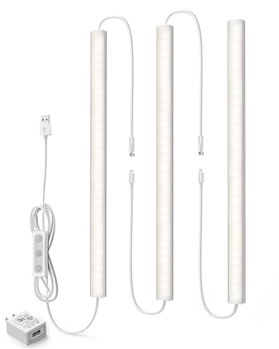 Image of ASOKO HOME Dimmable USB Under Cabinet Lights - 3 Pack 12 inch Linkable LED Strips, 4000K Daylight for Kitchen, Desk, Workbench