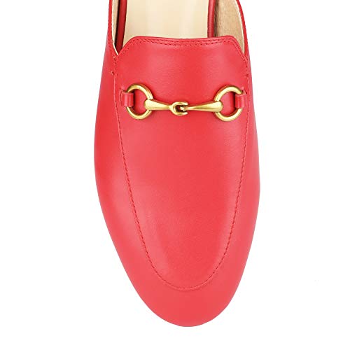 Image of Arqa Mules for Women Almond Toe Leather Flats Slip-on Comfort Backless Loafers Buckle Mule Shoes