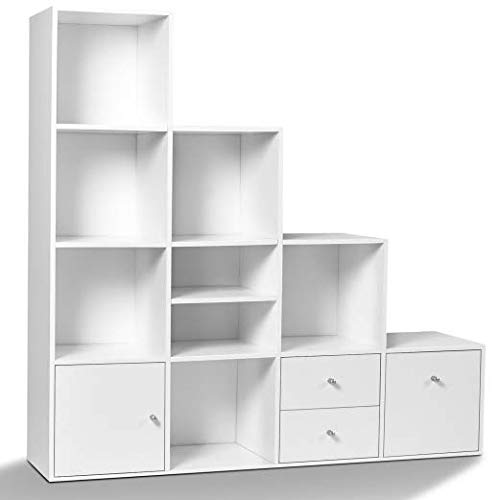 IDMarket – Mueble de escalera (4 niveles, imitación a madera de haya, con puerta y cajones)