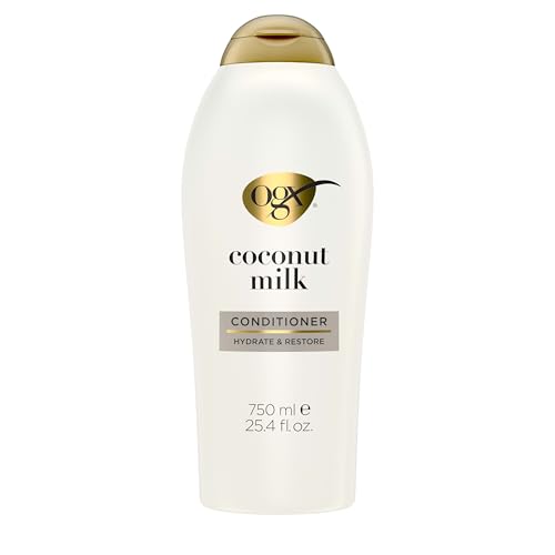 OGX Nourishing + Coconut Milk Conditioner, Hydrating & Restoring Conditioner Moisturizes for Soft Hair After the First Use, Paraben-Free, Sulfate-Free Surfactants, 25.4 fl. oz