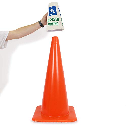 Image of SmartSign inchReserved Parking with Handicapped Symbol inch Bright Reflective Cone Message Sleeve, [Cone Not Included]