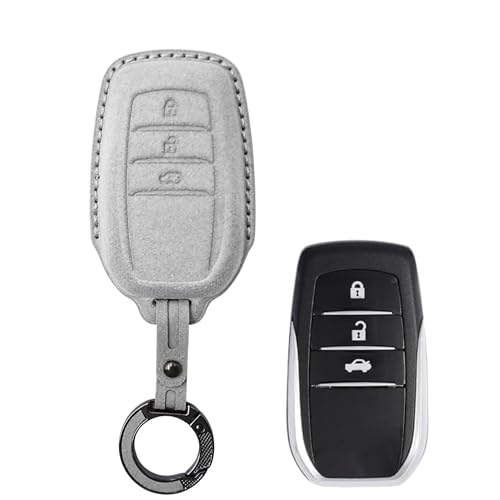 Image of KMH Alcantara Key Cover Compatible with Toyota Fortuner | Fortuner Legender | Innova Hycross 3 Button Shell Case Holder Full Key Protector Smart Keycover with Keychain (D3) Grey - Pack of 2