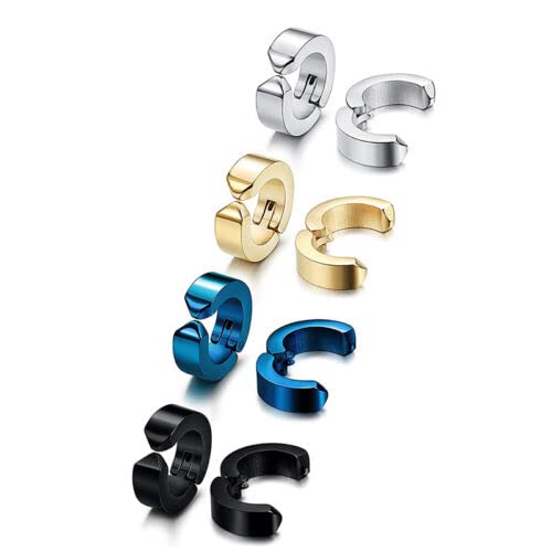 beautivia Mens Earring & Women Earring Multi jewellery Valentine Platinum Black Blue Golden Chrome-Color Surgical Plug Hoop Ear piercing Studs Stylish Fancy High Gold Polish non Pierced Round pressing-picture-21