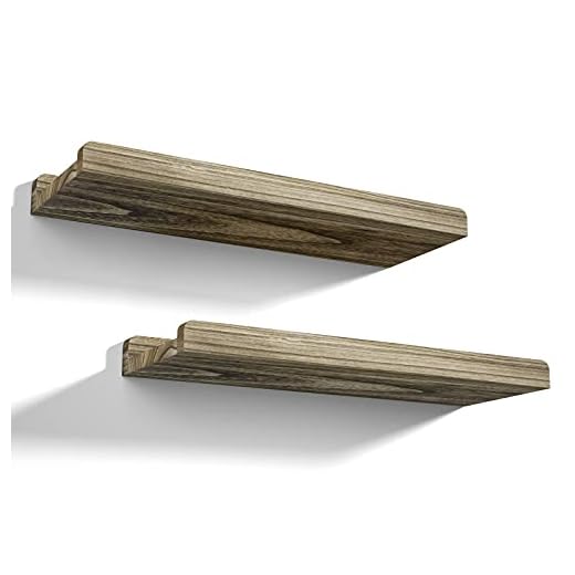 Love-KANKEI Floating Shelves Wall Mounted Set of 2,17 Inch Rustic Wood Wall Shelves for Storage, Bedroom Living Room Bathroom Kitchen Office and More Carbonized Black