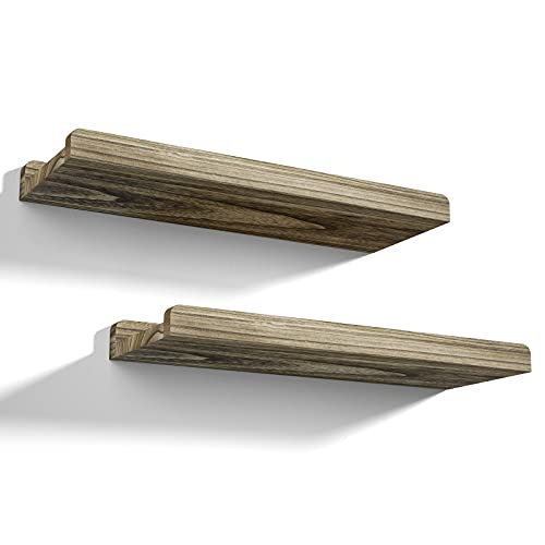 Love-KANKEI Floating Shelves Wall Mounted Set of 2,17 Inch Rustic Wood Wall Shelves for Storage, Bedroom Living Room Bathroom Kitchen Office and More Carbonized Black by Love-KANKEI - Used condition - CA$11.38