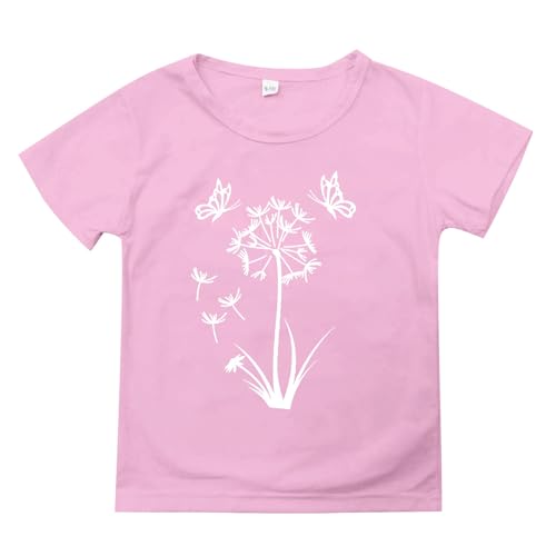 Boys Girls Dandelion Print Basic T Shirts Round Neck Medium Short Sleeve Solid Tees for Kids Toddler Spring Clothes