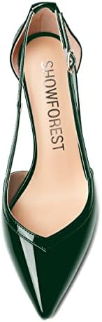 SHOWFOREST Spool Dress Patent Pointed Toe Dating High Heel 3.3 Inch Adjustable Strap Slip On Pumps Shoes Dark Green Size 8.5 - Zapatos for Women | Image 2