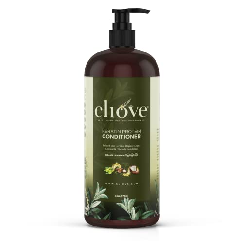 Cliove Keratin Protein Conditioner, Vegan and Cruelty Free Keratin Conditioner with light formula Infused with Certified Organics oil, Moisturizing Anti Frizz Conditioner for Curly Wavy, and Straight Hair, No Additives or Parabens, 33oz, 1 Litter Size.