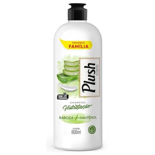 Plush Care, Shampoo para cabelos, Hidratação Profunda, Babosa + Pantenol, 800ml, Verde