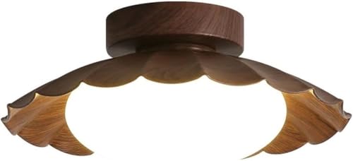 HTERWQEA Lámpara techo semiempotrada estilo japonés Wabi-sabi con base nogal, LED 12 W, ideal for pasillos, dormitorios y espacios pequeños. Luminaria interior bajo consumo.