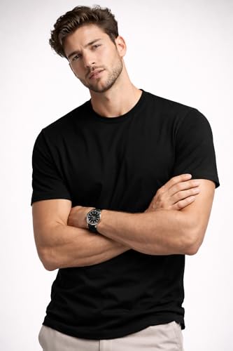 Image of Mens T Shirt Premium Cotton Slim Fit Crew Neck Short Sleeve Casual Basic Tee Soft Breathable Everyday Essential