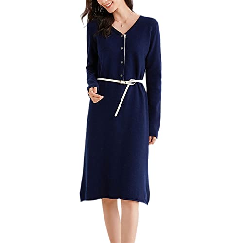 Robe longue col en V douce en laine noire pour les journées d'hiver