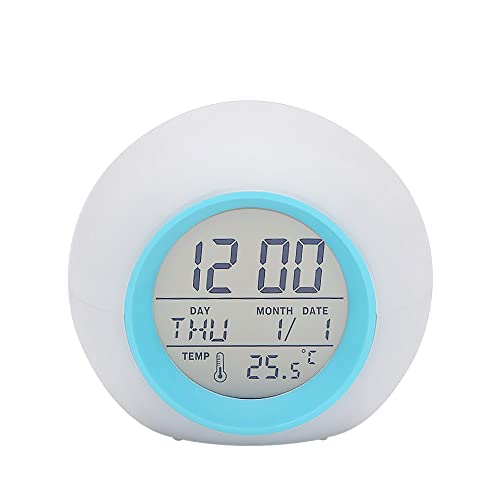 Flowhale Multi-Functional LED Table Alarm Clock 7 Colors Changing Digital Wake up Clock Touching Control Child Bedside Night Light with Time & Temperature Display