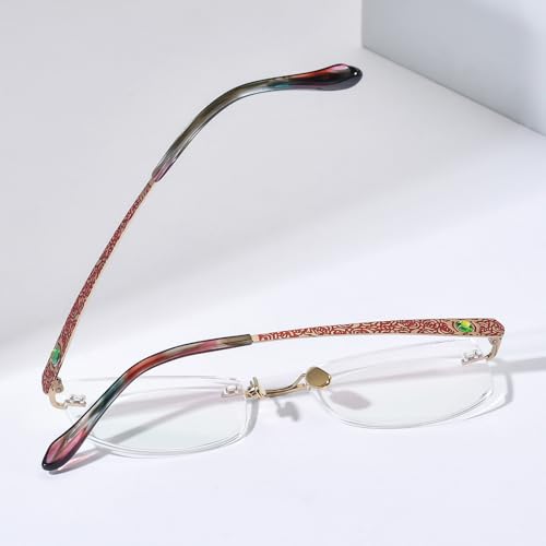 Image of FONEX Titanium Glasses Frame,Rimless Frameless Luxury Diamond Optical Eyeglasses for Women