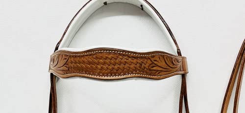 AMAZING HORSE STUFF Sidepull Bitless Bridle with Designer Hand Carving On Browband & Noseband Curved Shaped Natural (Cob) - Thumbnail 6