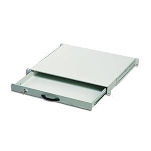 DIGITUS Schublade für Netzwerkschränke und Serverschränke - 19-Zoll - 1HE - Befestigung vorne und hinten - variable Einbautiefe - Dokumentenablage und Tastatureinschub - abschließbar - Grau