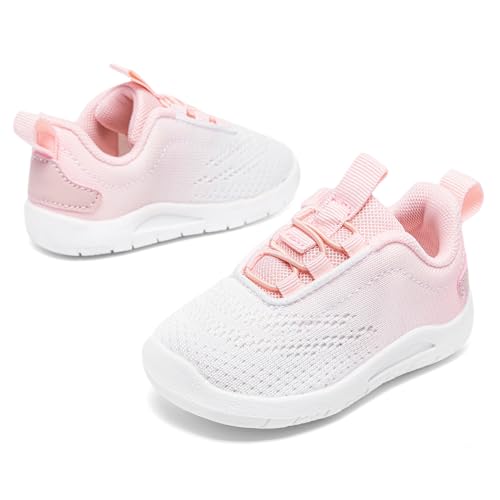 MORENDL Toddler Slip On Sneakers Baby Walking Shoes Non-Slip Breathable Unisex Pink Mesh Lace-Up Athletic Sneakers Infant Running Shoes3