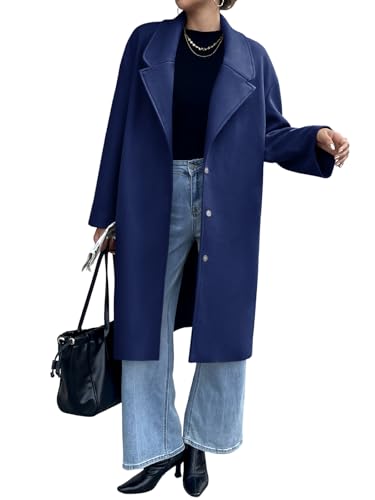 Image of Cicy Bell Womens Long Fall Pea Coat Casual Slim Fit Notched Collar Trench Coats Single Breasted Jacket