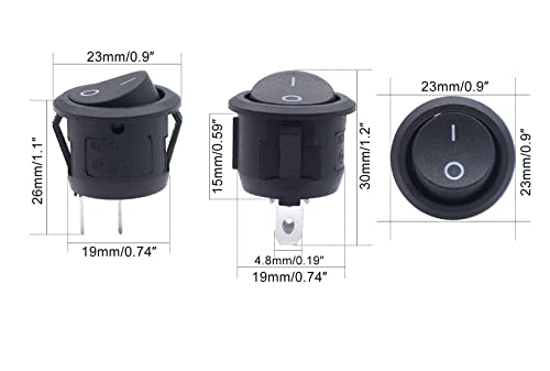 UMTMediaยฎ 5Pcs 12V Round Rocker Switches 20mm AC 6A/250V 10A/125V SPST 2 Pin 2 Position On/Off Toggle Car Boat Caravan On/Off - With 100mm Pre-soldered Wires KCD1 - Image 5