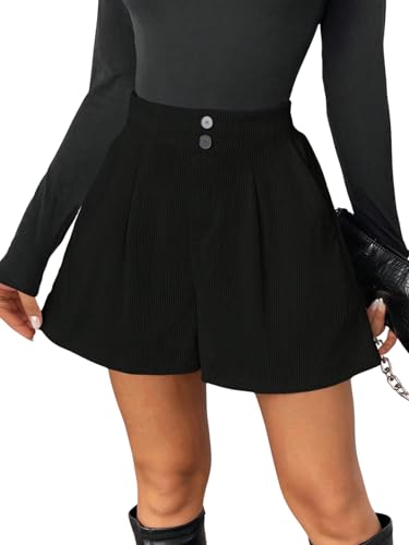 Image of GRECIILOOKS Women's High Waist Tailored Shorts | Ribbed Poly Lycra Blend Summer Shorts with Pockets & Button Closure | Elegant Folded Hem Casual Wear for College, Brunch & Daily Outings